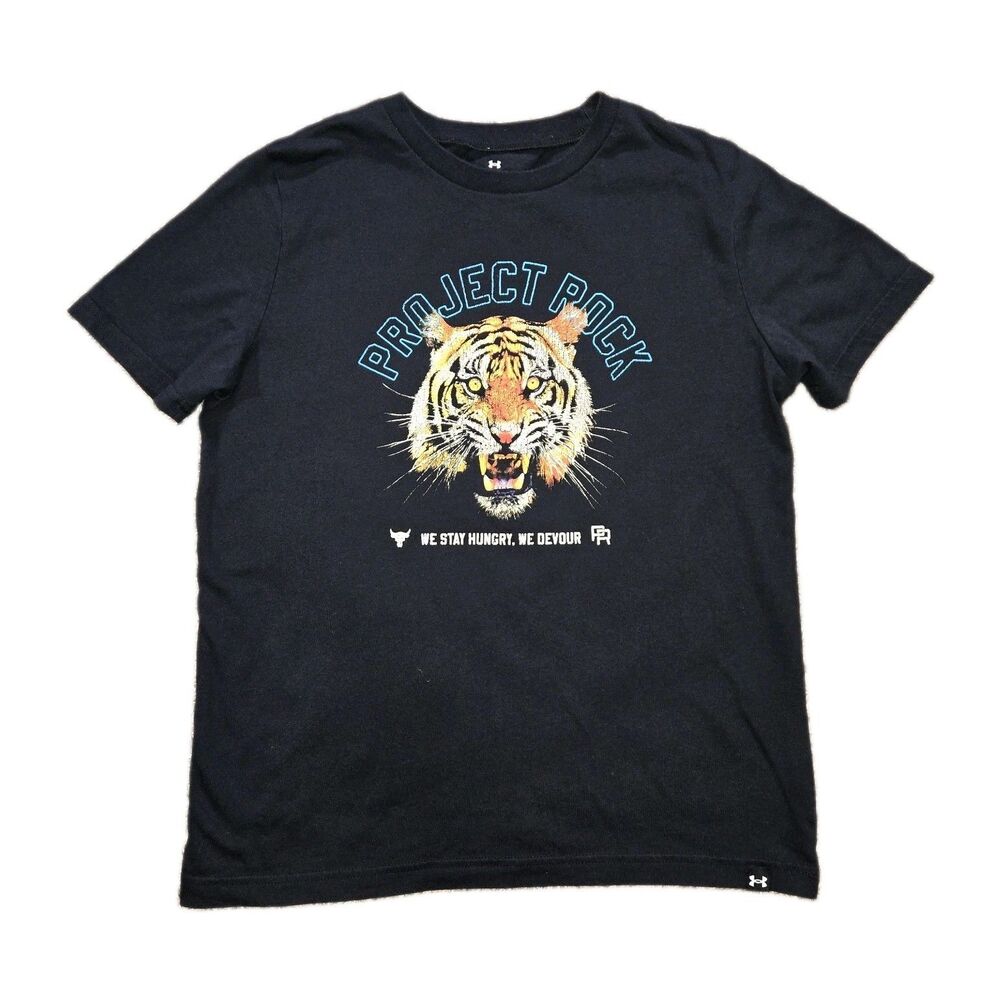 Boys Under Armour Project Rock Tiger Graphic T Shirt Black Youth Large YLG